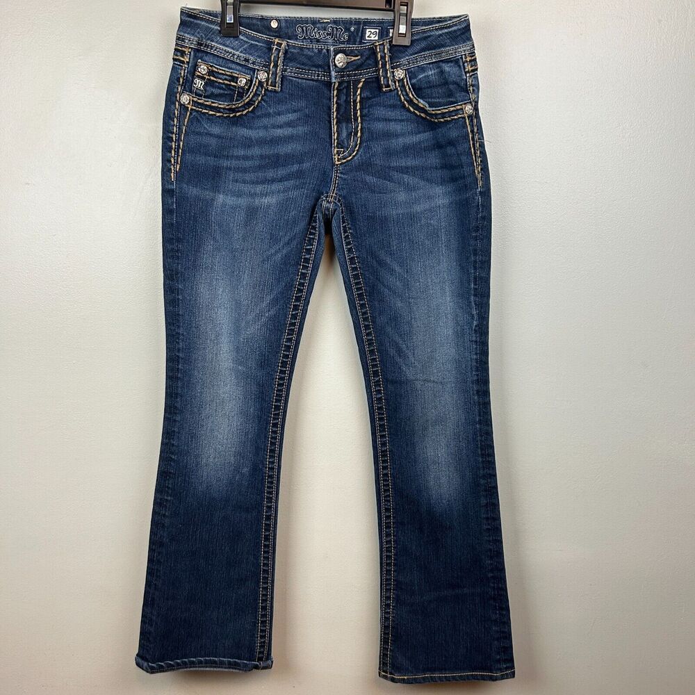 Miss Me Jeans Women's 29x29 Signature Boot Dark Wash Embroidered Jeweled